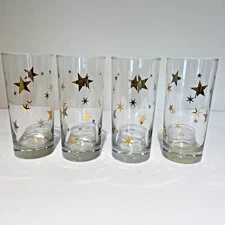 Vtg Libbey Gold Stars Glassware Tumblers Highball Fundamentals 16 Ounce Set of 4