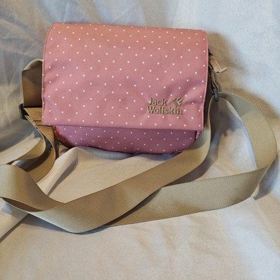 Jack Wolfskin Pink Polkadot Crossbody Messenger Bag Travel Lightweight Durable