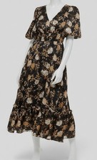 Kensie Women's Black Printed V-Neck Satin Maxi Dress Size 4