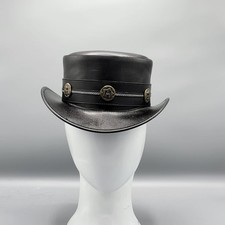 Sombrero de cuero negro banda concho plateada gótico occidental sombrero de motociclista