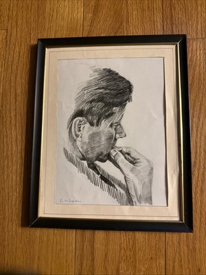 Vintage Pencil Portrait Drawing Figure Study Signed R M Zepeda