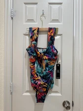 Magicsuit by Miraclesuit One Piece Swimsuit 12 NWT Navy Multi Tropical Ruched
