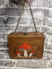 Vintage MCM 60's Original Wood Box Purse Case Mushroom Design