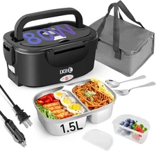 Electric Lunch Box 80W for Adults, 1.5L Lunch Warmer with 2 Compartments for Tru