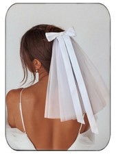 Bow Wedding Mini Veil White Short Hair Comb Bridal Bachelorette Party Veils f...