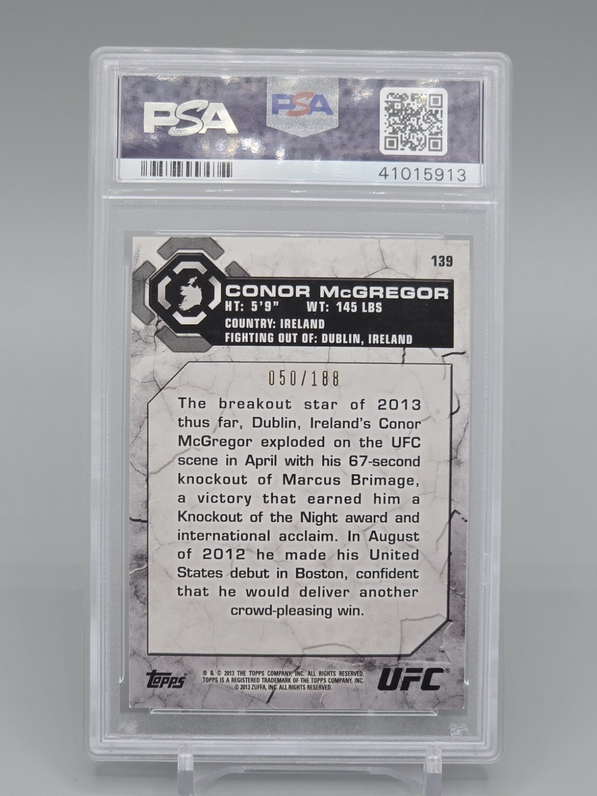 2013 Topps UFC Bloodlines Conor Mcgregor RC IRELAND FLAG 50/188 PSA 9 MT Rookie view 4