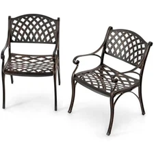 Cast aluminum patio dining chairs with armrests for indoor outdoor bis