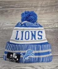 Detroit Lions NFL Cuffed Knit Beanie Hat Cap Pom On Field Fleece Lined Mens OSFM