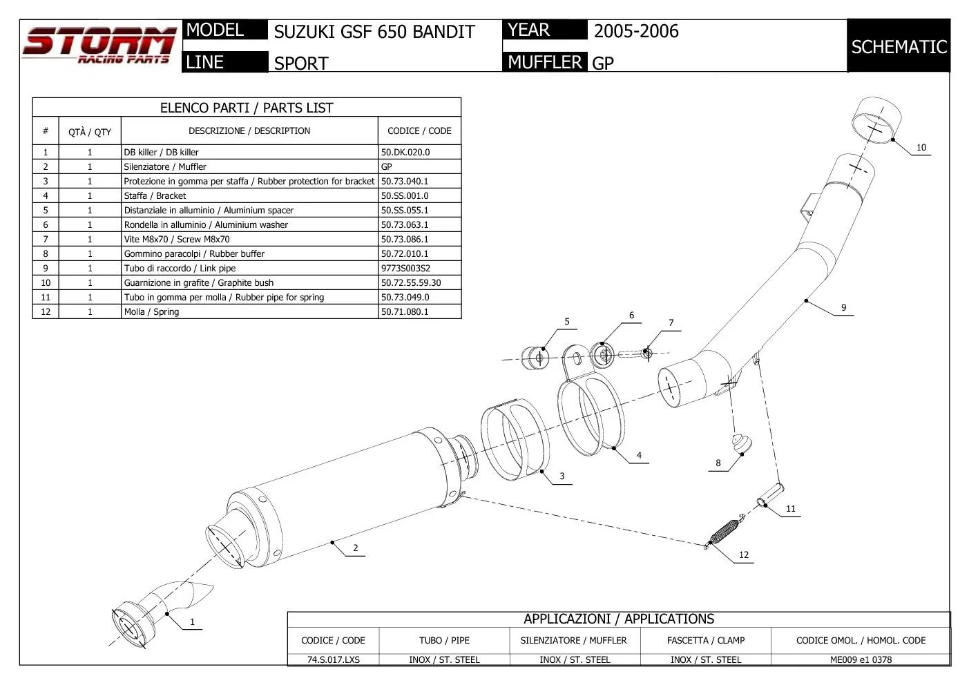 Exhaust Storm by Mivv Muffler Gp Nero Steel Suzuki Gsf 650 Bandit 2005 > 2006