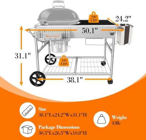 Kettle Grill Cart,Grill Table,Outdoor Prep Table Fit 18"22"Weber Original Kettle
