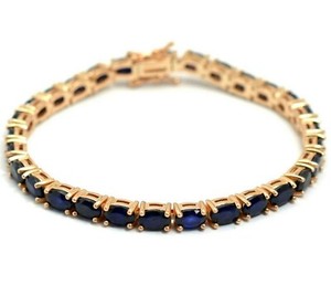 Natural-Blue-Sapphire-Gemstone-14k-Rose-Gold-Plated-925-Silver-Tennis-Bracelet