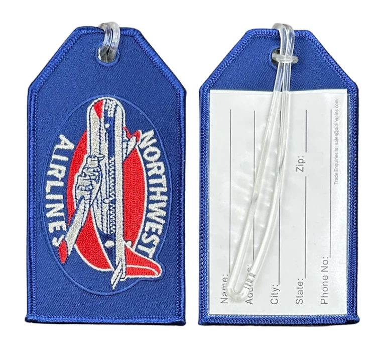 13251 NORTHWEST AIRLINES RETRO USA AIRLINE AVIATION EMBROIDERED LUGGAGE BAG TAG