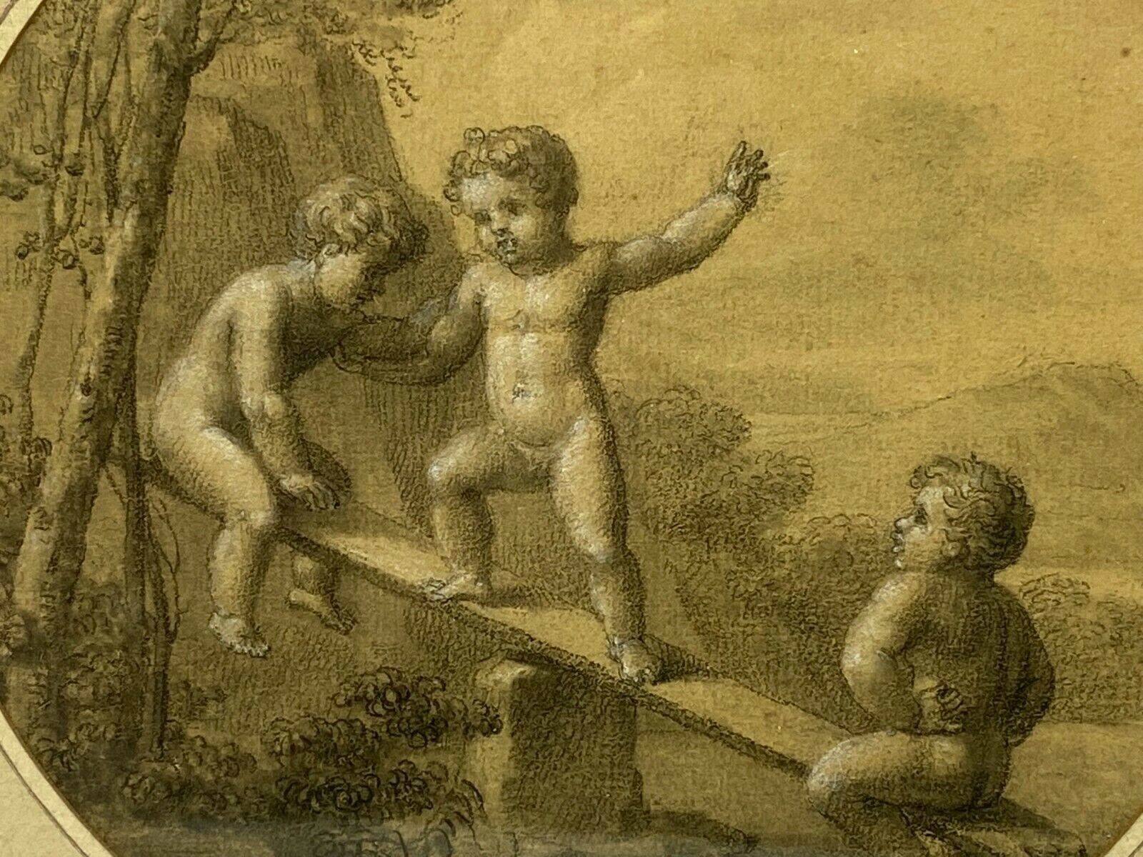 Amores En El Columpio & Dibujo Enmarcado & Lápiz & Siglo XIX & Francia