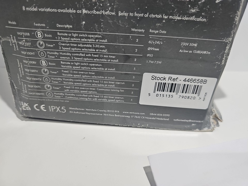 Vent Axia VASF100B 100mm 4" Silent Standard Fan 446658B eBay