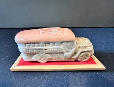 Authentic Mt. Pinatubo Ashglaze Stone Carving Volcano Jeepney w/Wooden Box 2004