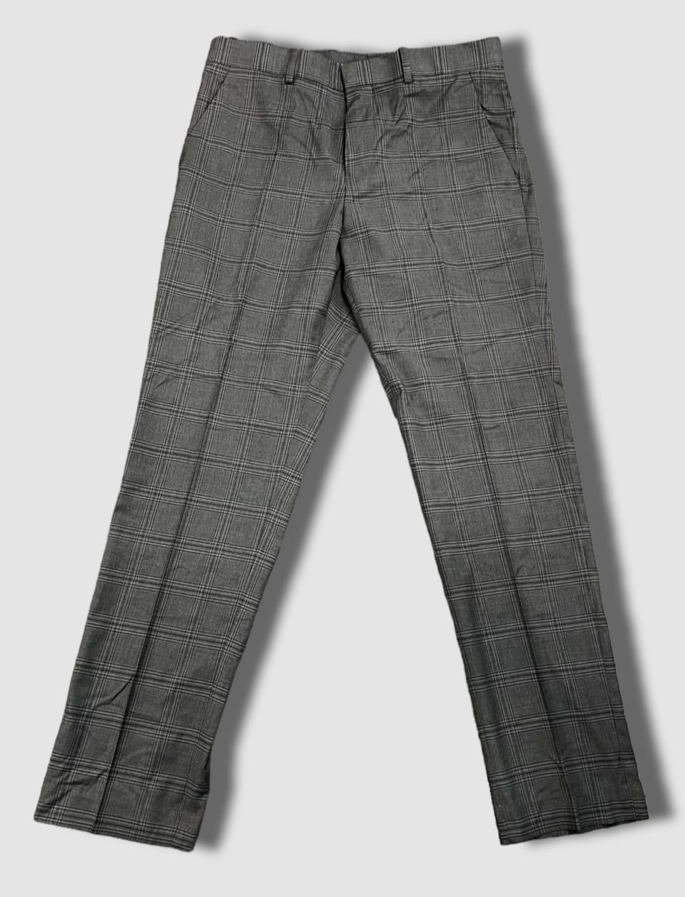 95 Perry Ellis Men's Gray Plaid SlimFit Dress Trousers Pants Size 36W