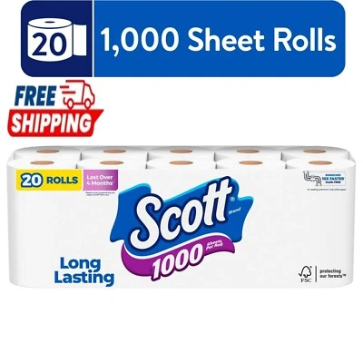 Scott 1,000 Toilet Tissue 1000, 20 Rolls, Sheets per Roll