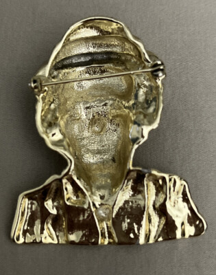 Broche Vintage Clown Triste - Alliage Nickelé Et émail Noir - Bijou Ancien