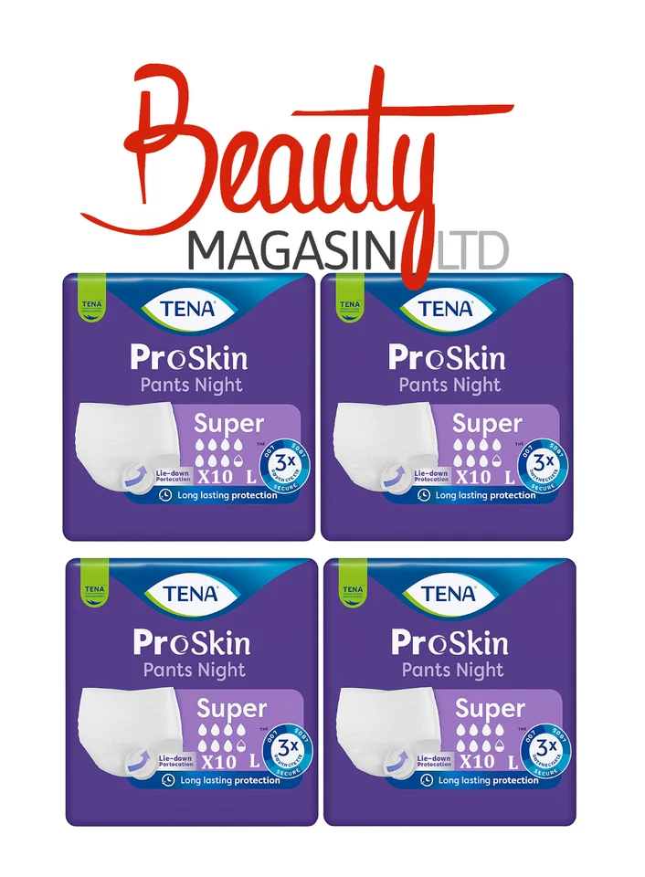 TENA ProSkin Pants Night Super - Large - 4 Packs of 10 - Total 40 Pants - 2100ml