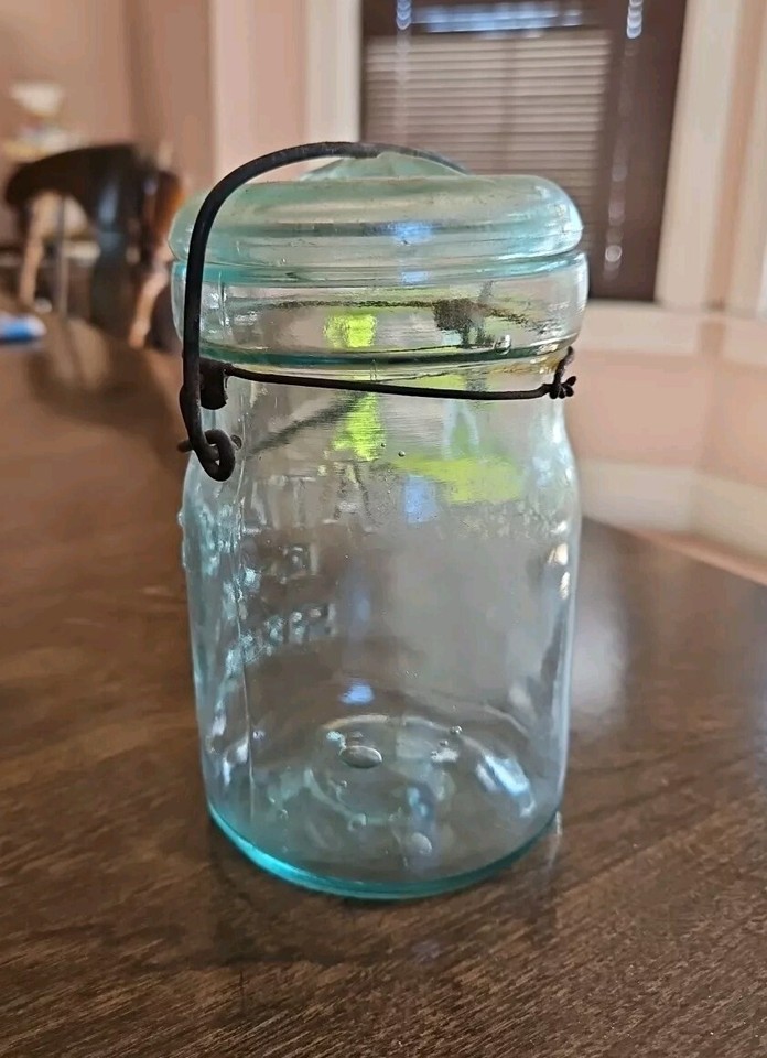 Vintage ATLAS EZ SEAL Pint Canning Jar Green Glass Lid & Wire Bail eBay
