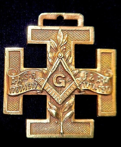 RARE MASONIC Antique SCOTTISH RITE 2-Sided SQUARE & COMPASS DEMOLAY FOB Historic - Bild 8 von 8