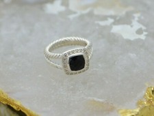 David Yurman Sterling Silver Black Onyx and Diamond Ring, Size 6