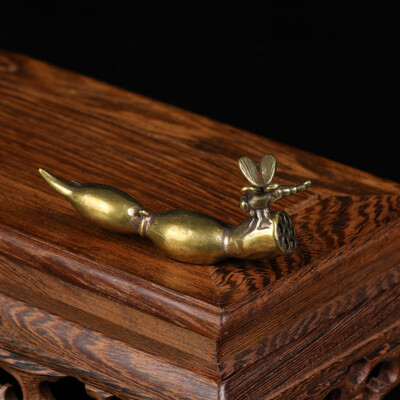 Tabletop Figurine Brass Dragonfly lotus root Statue Sculpture Home Decor Gifts