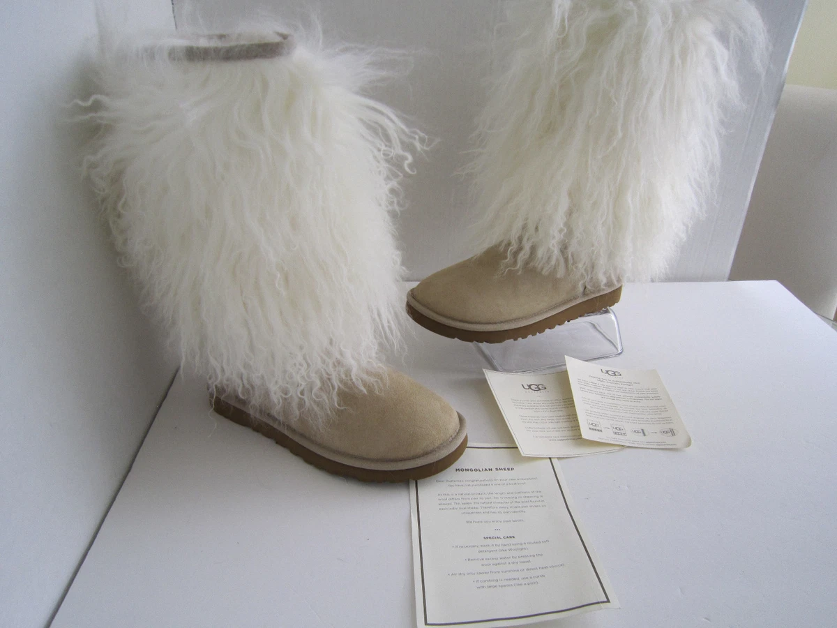 Ugg Australia Sheepskin Mongolian Tall Cuff Boots Sand Tan 3166 Sz 5