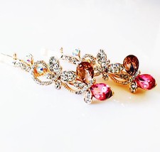 USA Bobby Pin Using Swarovski Crystal Hair Clip Hairpin Butterfly Pink Brown J31