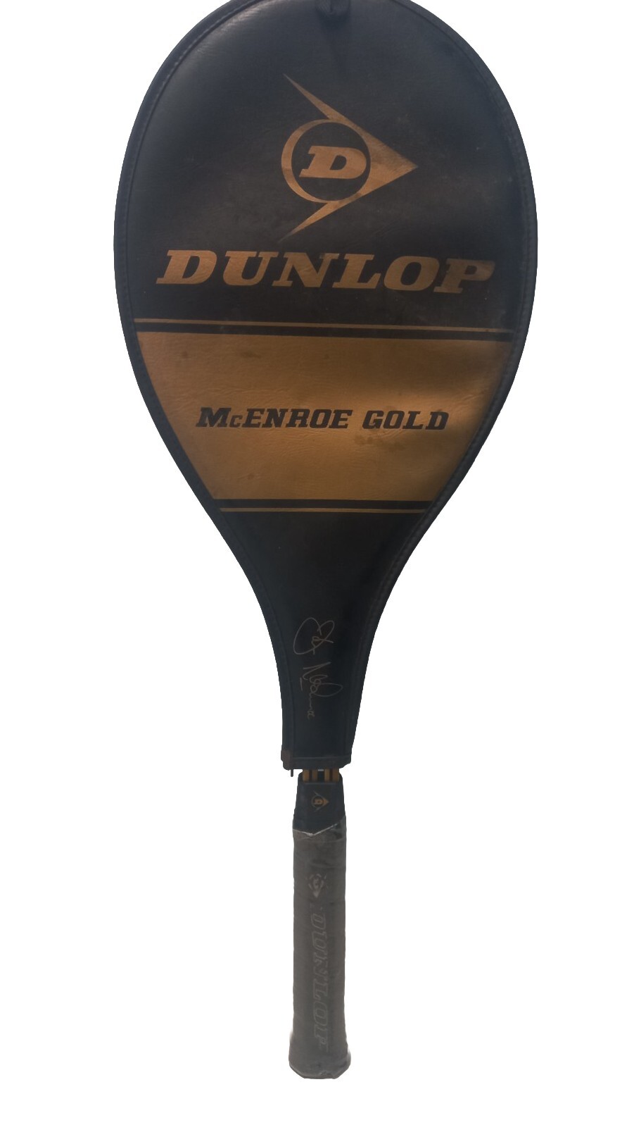 VINTAGE DUNLOP GOLD MID TENNIS RACKET SIGNED JOHN MCENROE W/COVER GRIP 1/4" NEW!