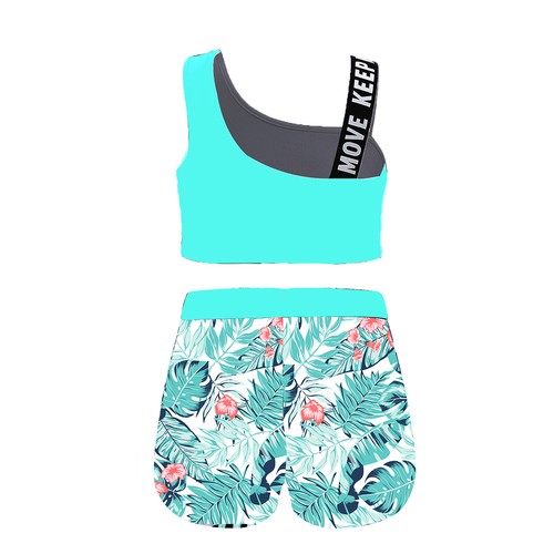 2PCS Kids Girls Sport Dance Outfit Crop Top Shorts Gym Yoga Sportswear Costume - Picture 24 of 40