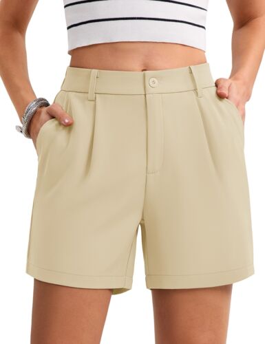 Women's Summer Casual Lightweight Shorts Elastic Waisted Pleated Dressy Shorts - Picture 36 of 84