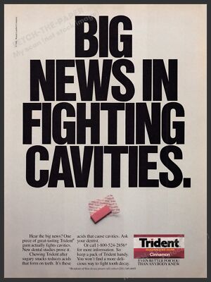 Trident 1980s Print Advertisement Ad 1986 ''Big news in fighting cavities''