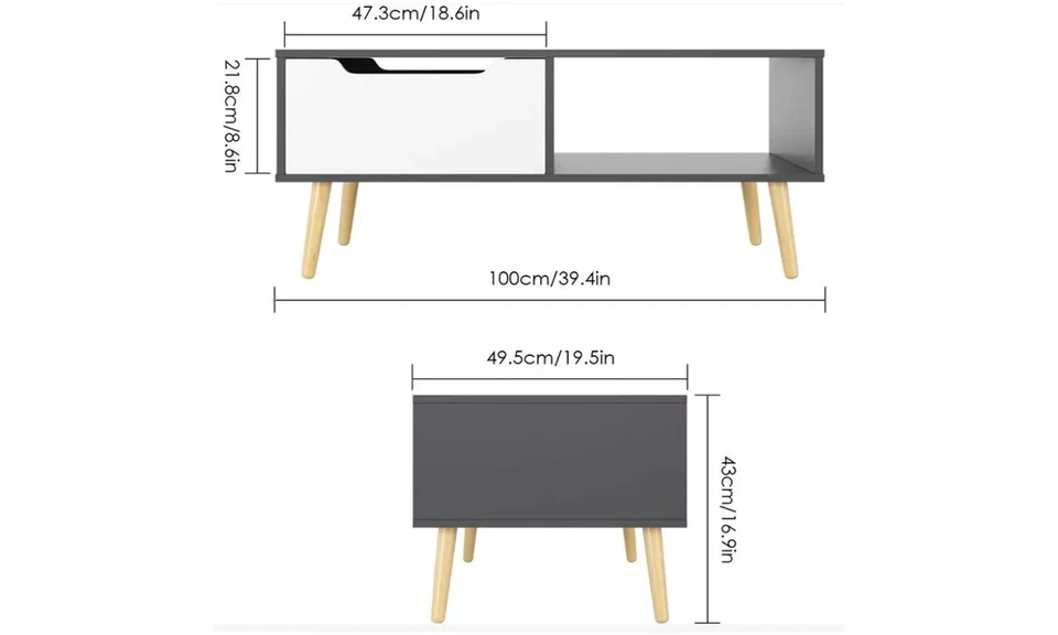 Coffee Table, Modern Tea Table with Open Storage Shelves, Two Drawers and Solid - Image 3 of 4