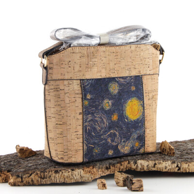 Kork Schultertasche Umhängetasche Vegan  Kork Naturbunt  Damen Korktasche