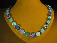 MARIANA NECKLACE SWAROVSKI CRYSTALS SILVER PL MOSAIC BLUE AQUA RED Flower Gift