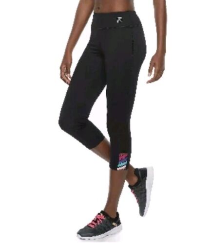 Neu mit Etikett Fila Sport Capri Leggings Damen Größe M schwarz Kreuzsaum mittlerer Aufstand - Bild 2 von 13