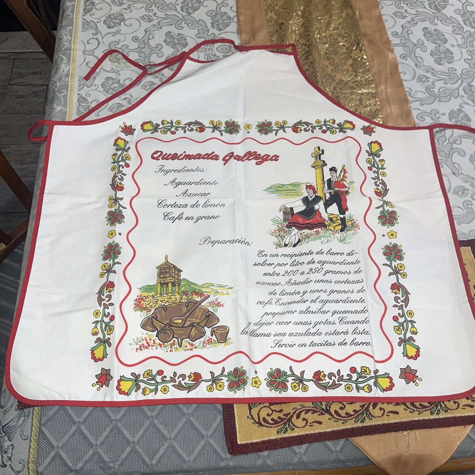 Vintage Queimada Gallega Recipe Italy Cotton Cooking Apron