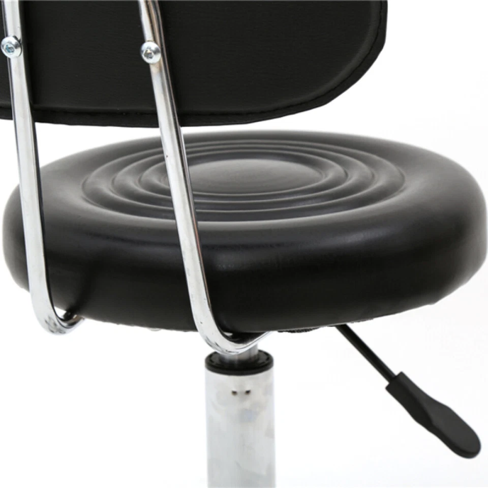 Fashion Round Bar Stool Adjustable Barber Salon Stool with Back and Line Black - Image 3 of 4