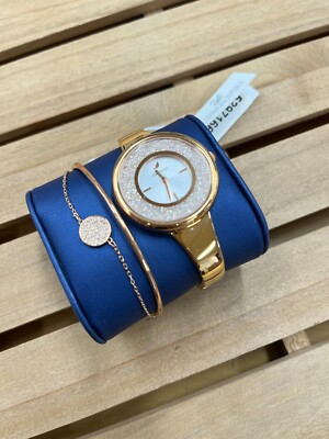 Swarovski Crystalline Rose Gold Tone Watch and Bracelet Set