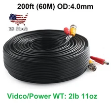 200ft (60m) Video and Power cable 4.0mm diameter thick, use for BNC Cameras