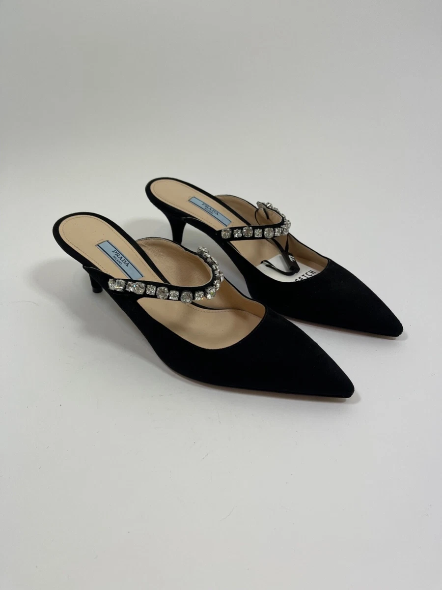 Prada black suede mules sales