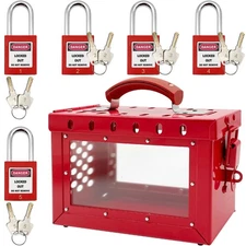 Lockout Tagout Box Kit Portable Safety Group Padlock Box with 5 Loto Locks Lo...