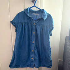 Nutmeg Girls Blue Denim Shirt Dress 2-3 Years Collared Button 100% Cotton