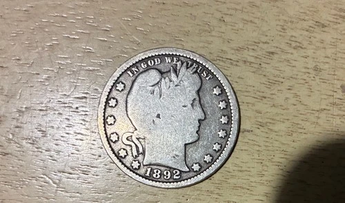 1892 P Barber Silver Quarter 25c Set Break Actual Coin First Year of Design