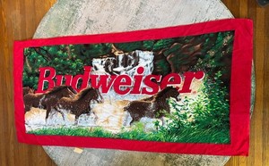 Budweiser Waterfall Horses Beach Towel