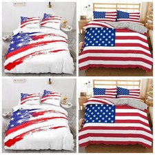 American Flag Quilt Duvet Cover Bedding Set Pillowcase Single Double King Size