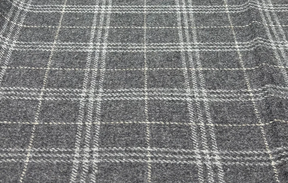 Grey White Check Wool Fabric Tweed Upholstery Cushion Curtain 3.0 M x 1.50M - Image 3 of 4