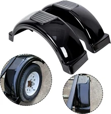 ECOTRIC 2 Pcs Trailer Fenders W/Steps Compatible with 13" Black, Black 