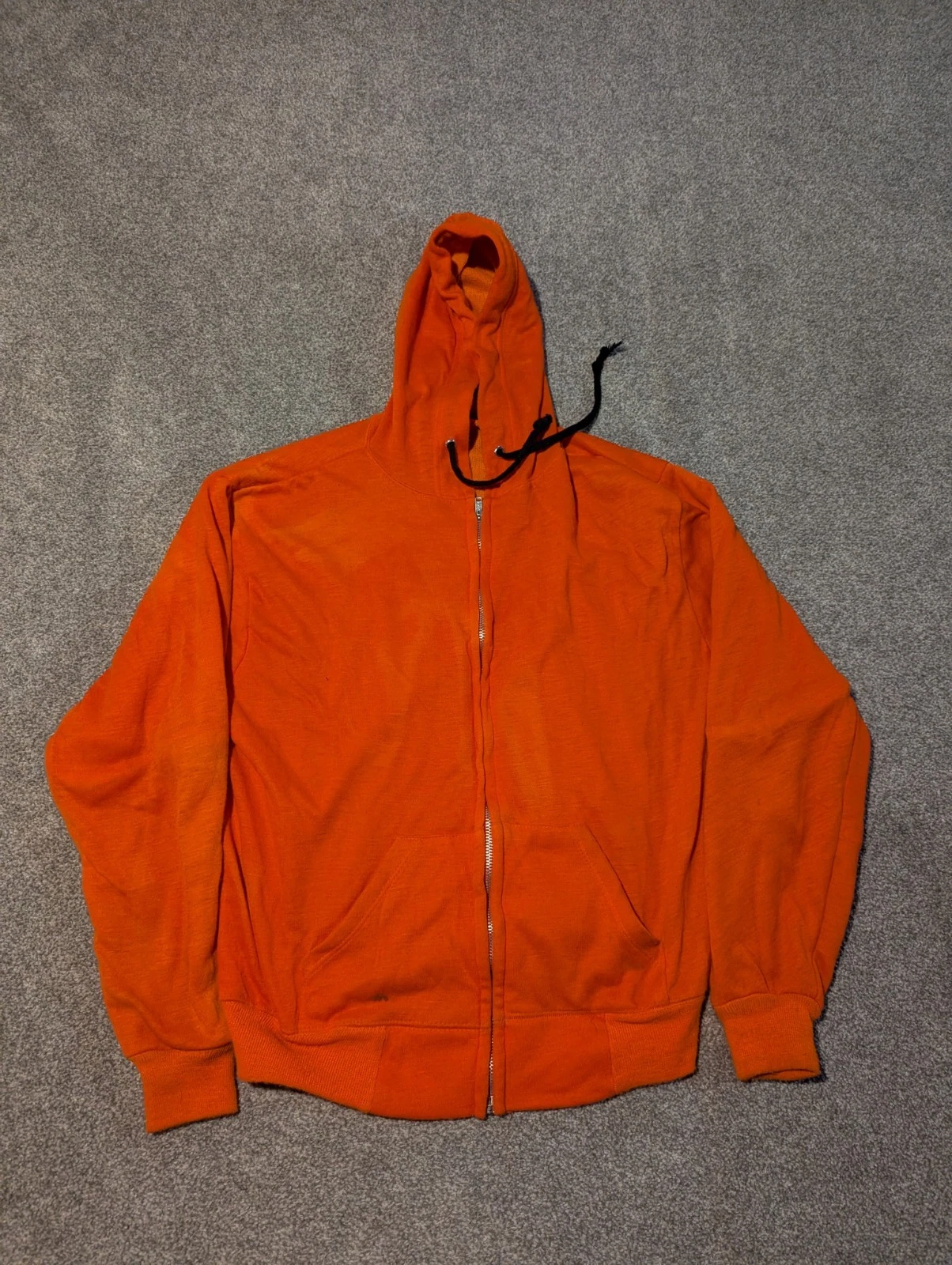 Vintage 70s Hoodie Mens Large Orange Thermal Lined Zip Sweater Sweatshirt